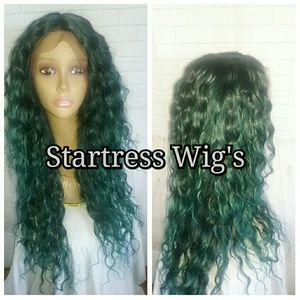 On sale Green water wave lace front wig